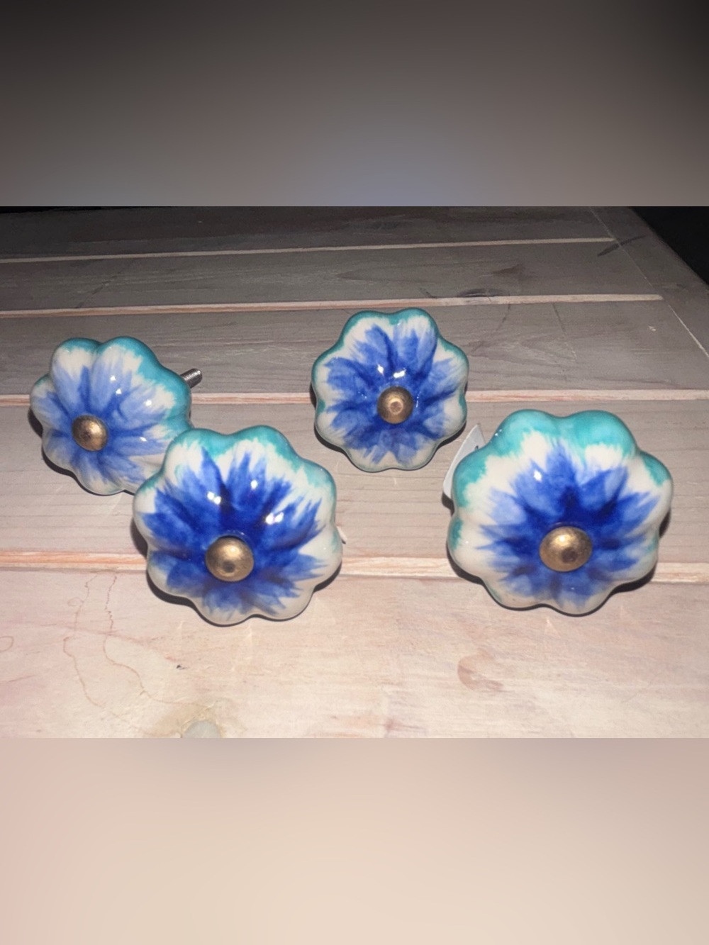 Ceramic Blue and White Floral Pull Knob - Set of 4